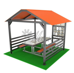 Aluminiowa wiata edukacyjna –  ławostół + gra SOFIA