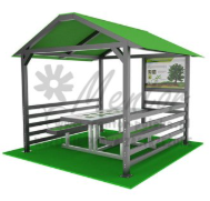 Aluminiowa wiata edukacyjna – 1 ławostół + tablica edukacyjna