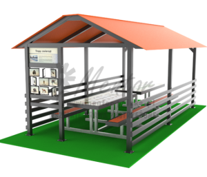 Duża aluminiowa wiata edukacyjna – 2 ławostoły + gra SOFIA
