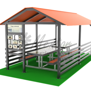 Duża aluminiowa wiata edukacyjna - 2 ławostoły + gra SOFIA