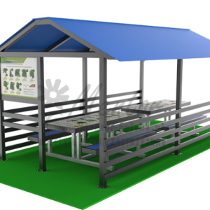 Duża aluminiowa wiata edukacyjna - 2 ławostoły + tablica edukacyjna